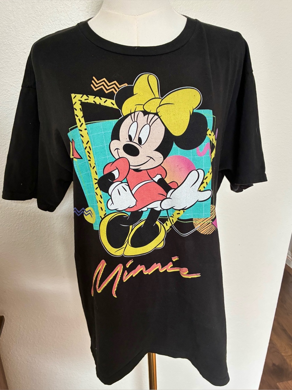 Vintage 1990’s Minnie Mouse Tee Shirt Short Sleeve Top Black Disney